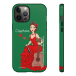 Personalised phone case flamenco dancer Cayetana, green background for iPhone 12 Pro Max, gloss finish – illustrArte