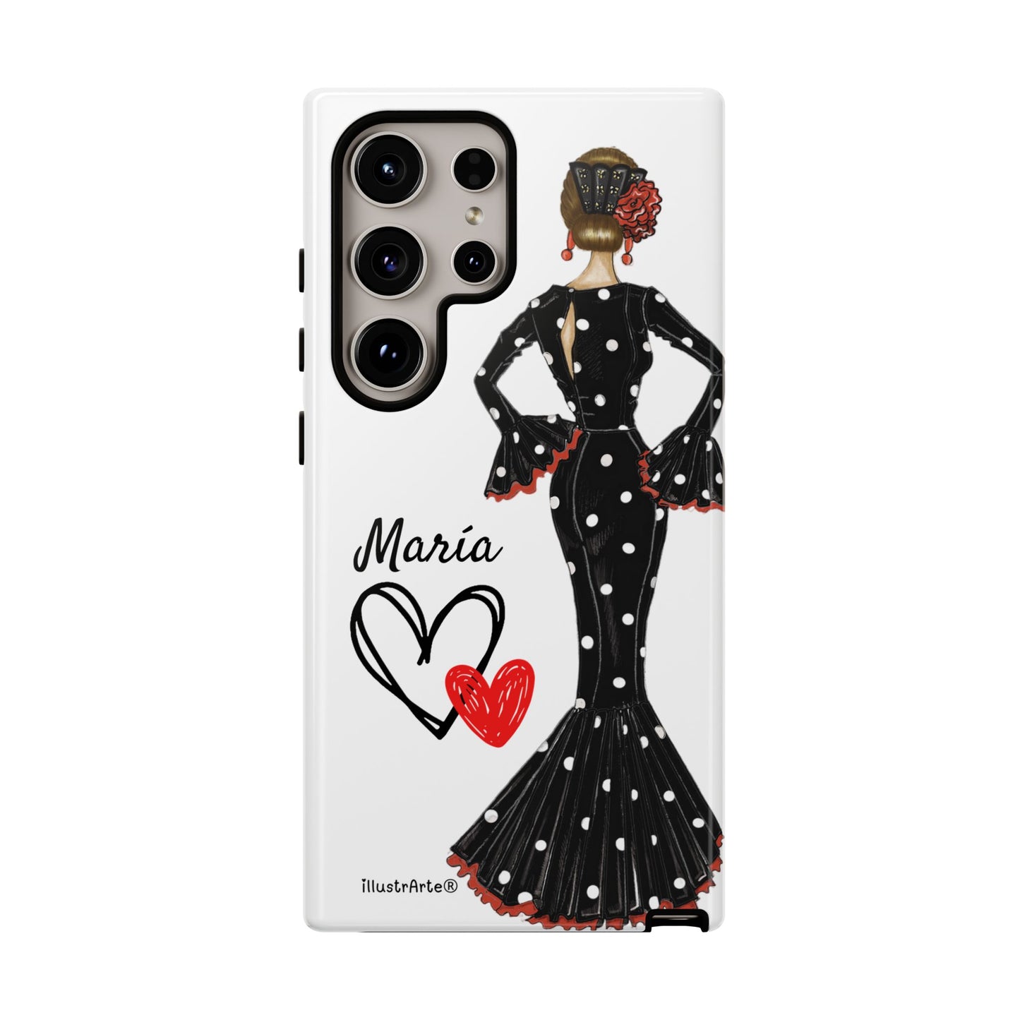 Personalized phone case Maria in black dress – for iPhone, Samsung, Pixel