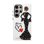 Personalised phone case flamenco dancer María, black dress for Samsung Galaxy S24 Ultra, gloss finish – illustrArte