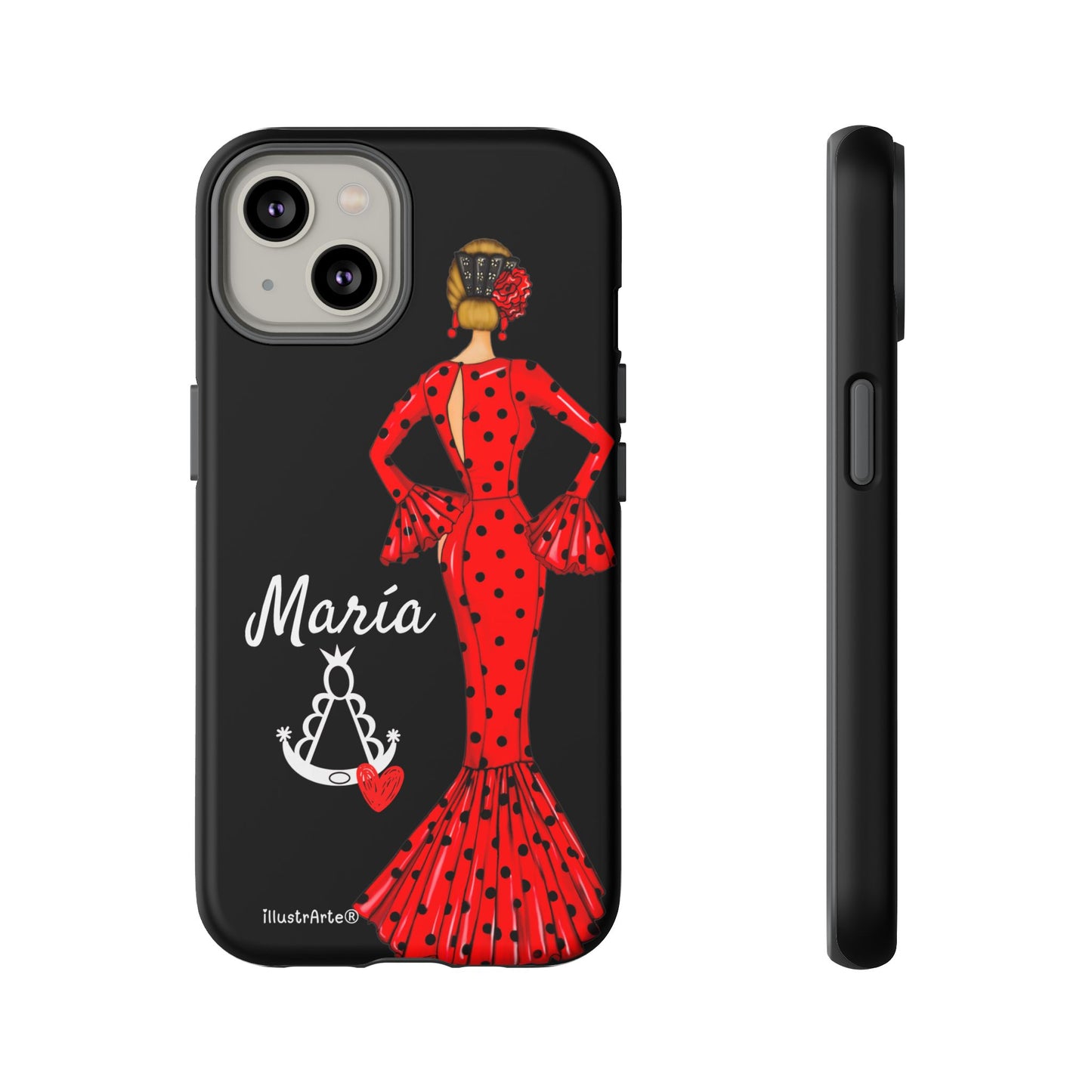 Funda de teléfono personalizable María rojo fondo negro Virgencita – para iPhone, Samsung, Pixel