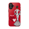 Funda de teléfono personalizable María blanco fondo rojo corazones – para iPhone, Samsung, Pixel