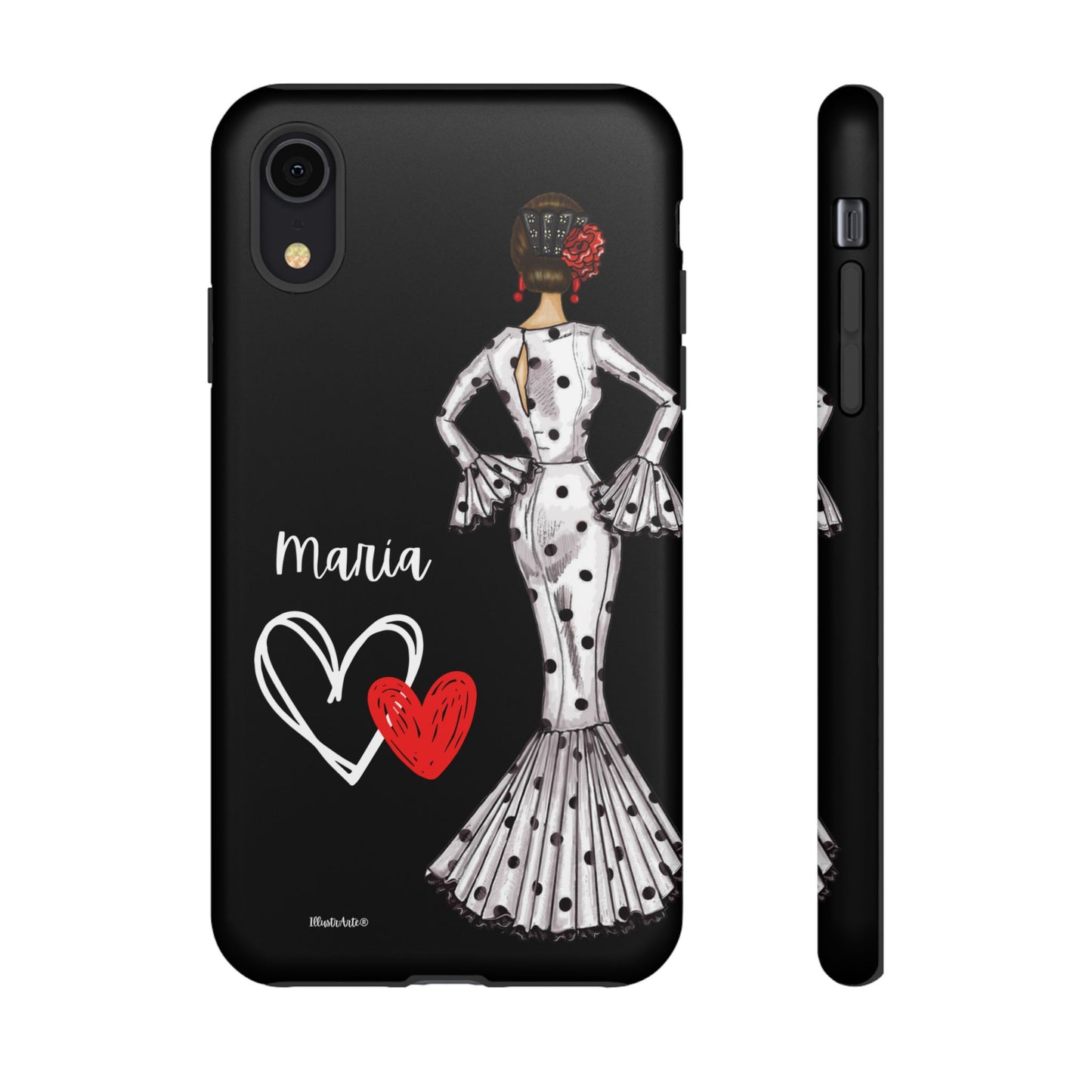 una funda de teléfono con una imagen de una mujer en un vestido