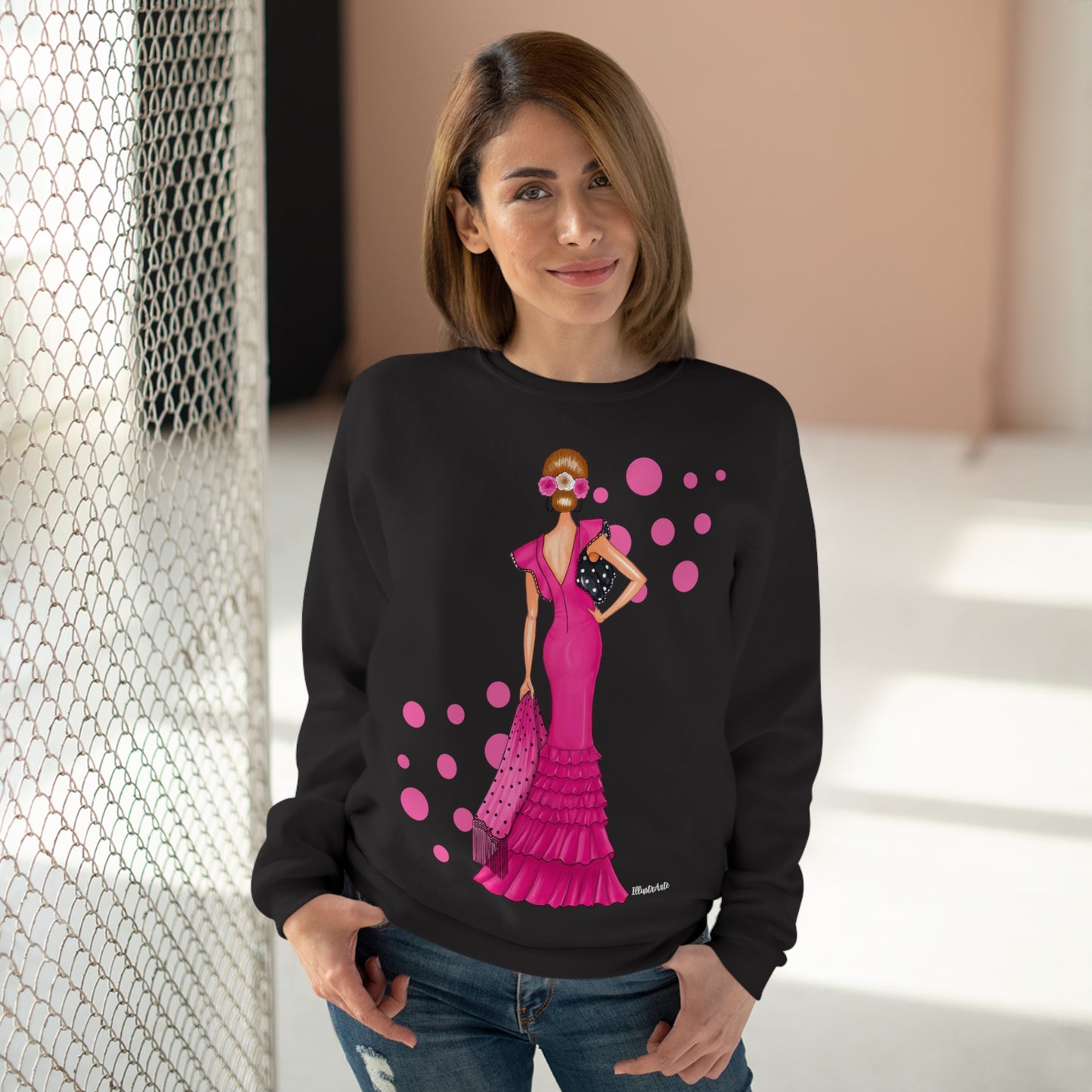 Sudadera Personalizable - Flamenca Manuela rosa, negro con corazones