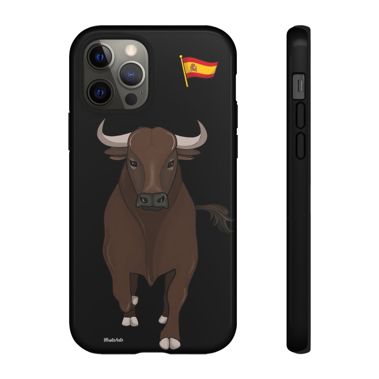 una funda de teléfono con un toro en ella