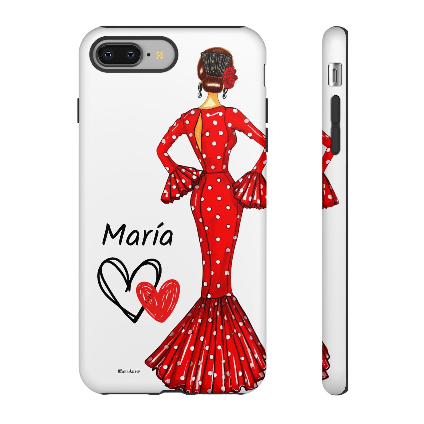 Funda de teléfono personalizada María vestido rojo – iPhone, Samsung, Pixel