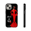 Funda de teléfono personalizable María rojo pelo oscuro fondo negro – para iPhone, Samsung, Pixel
