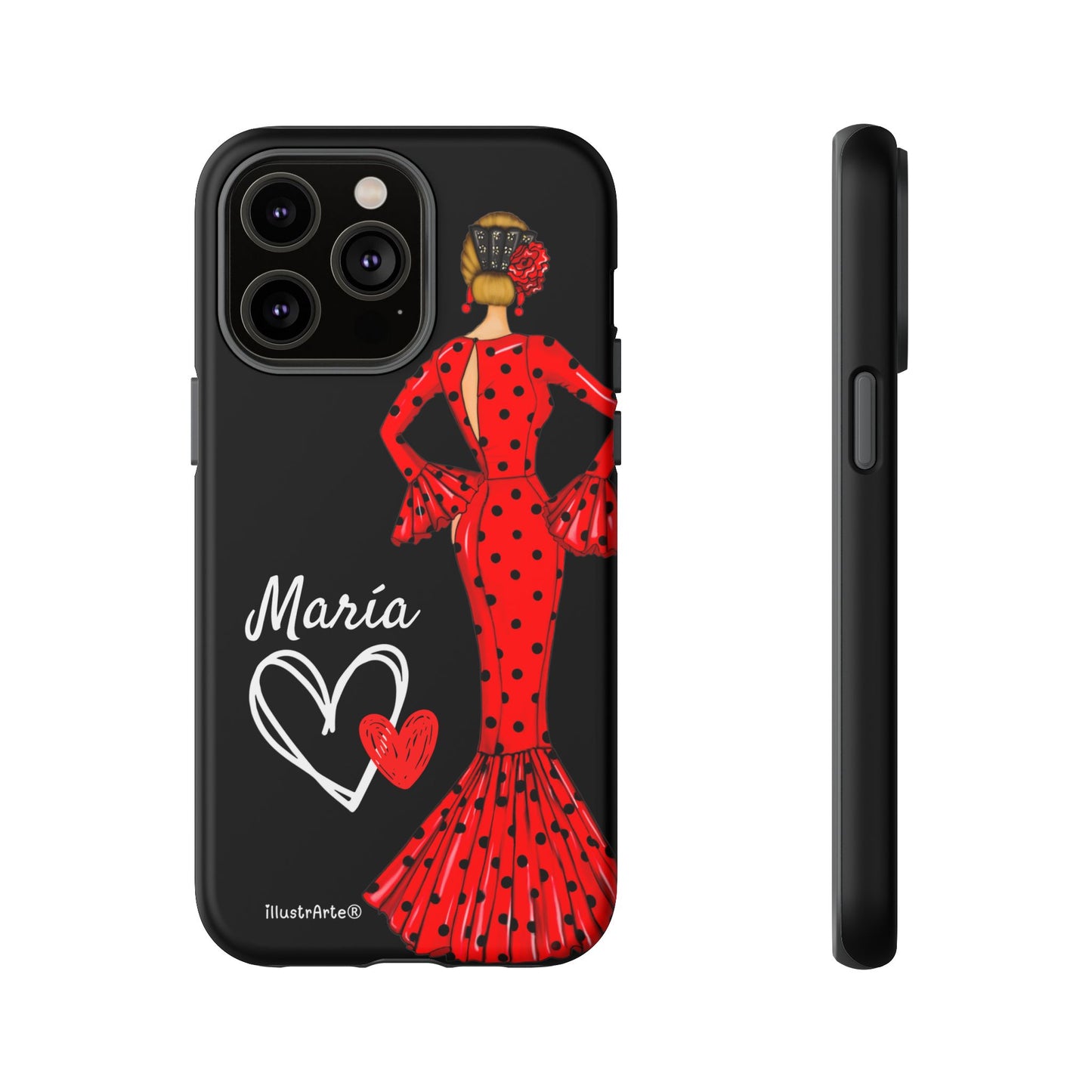Personalized Maria phone case, red on black background – for iPhone, Samsung, Pixel