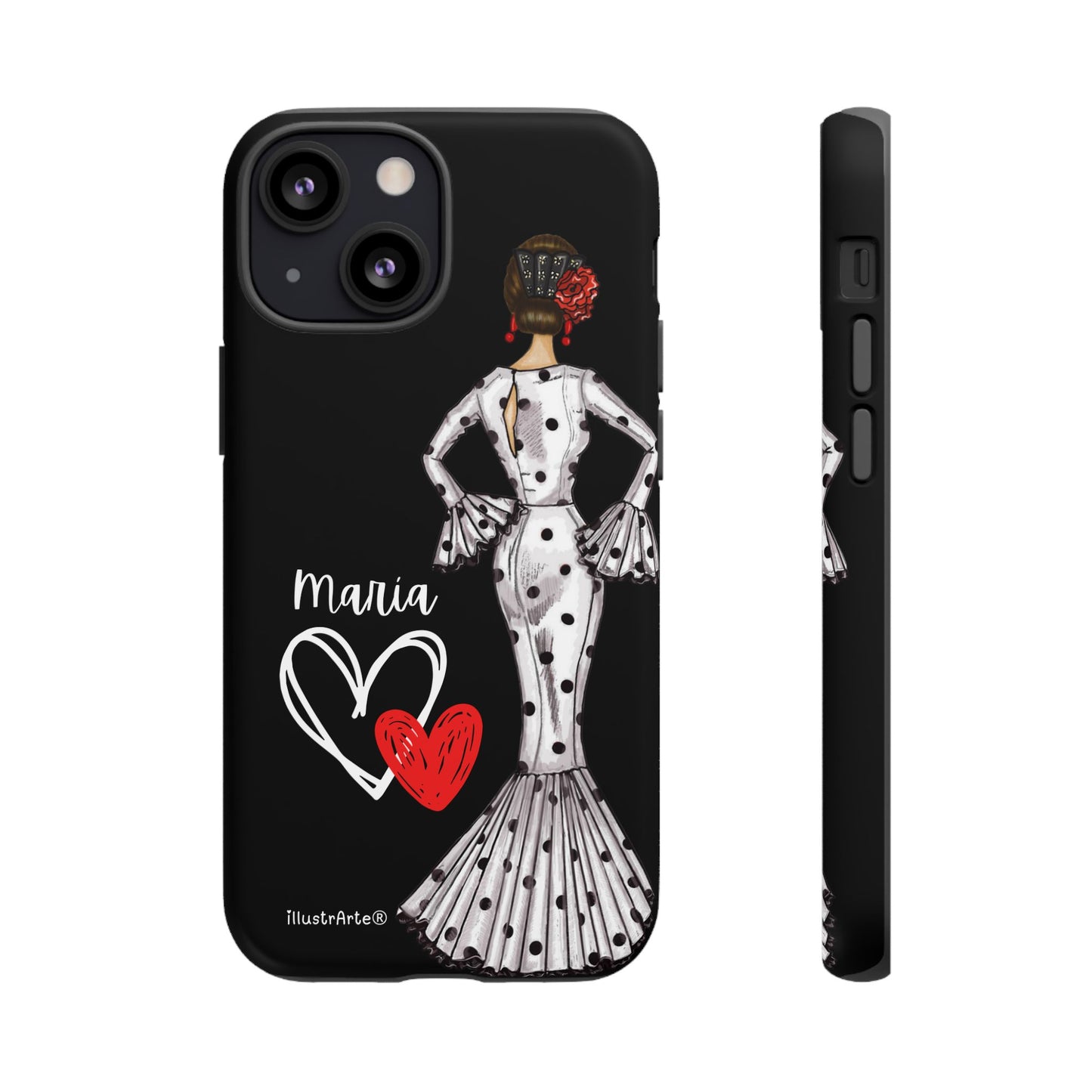 Capa de telefone personalizável com nome/bandeira/Virgem - modelo Maria em vestido branco Para iPhone, Samsung e Google Pixel