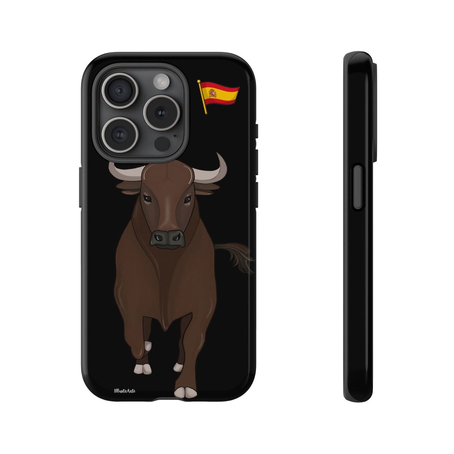 una funda de teléfono con un toro en ella