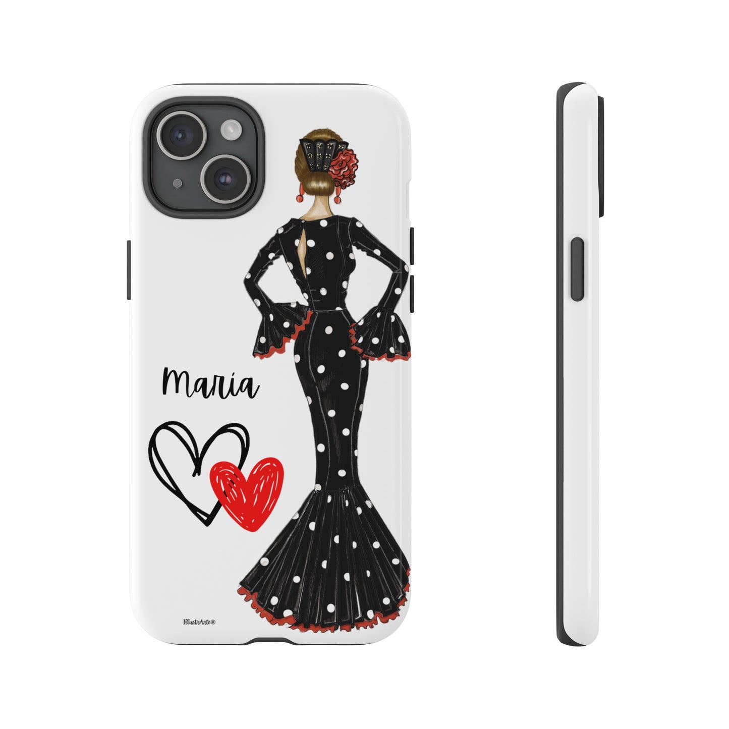 una funda para teléfono con una foto de una mujer en un vestido