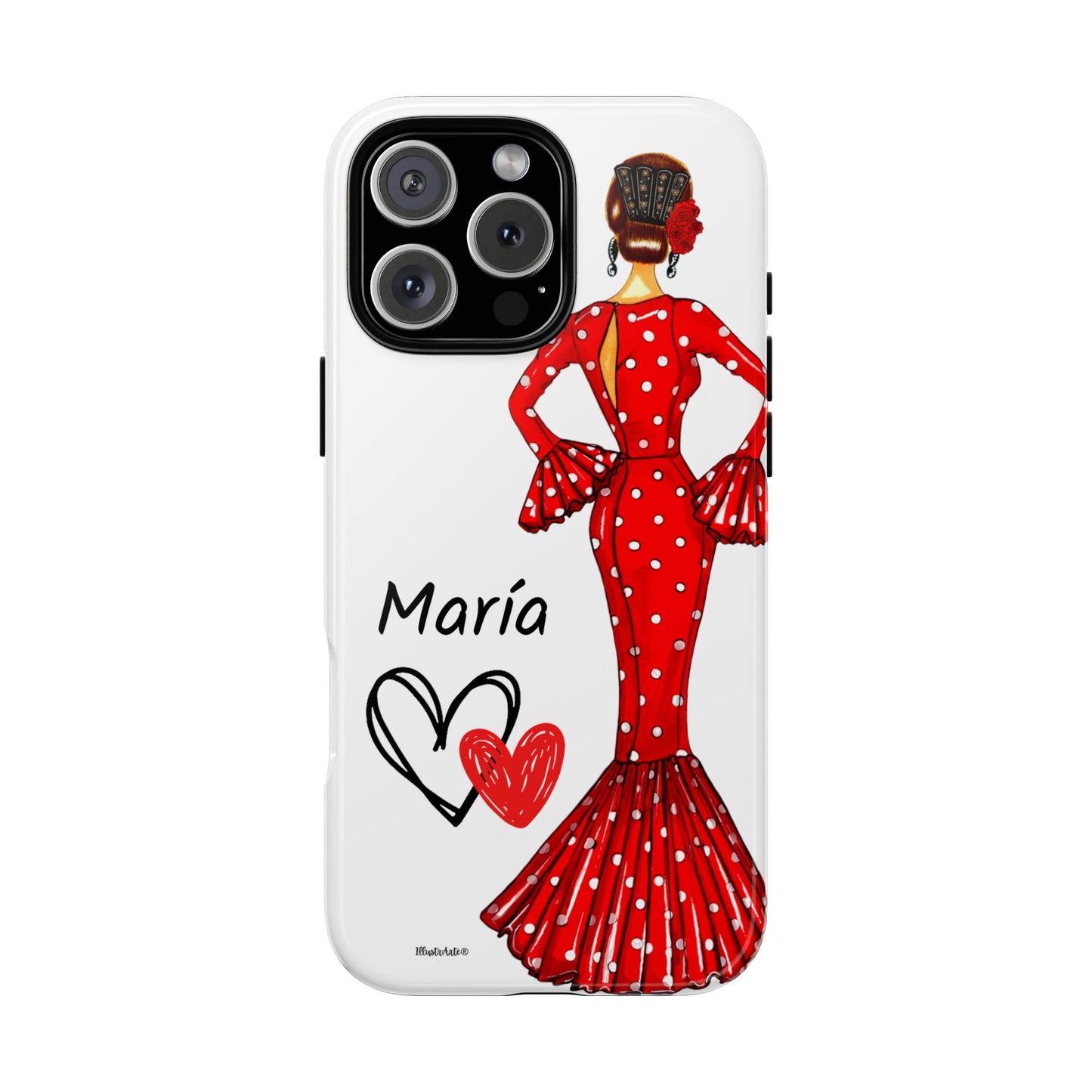 Funda de teléfono personalizada María vestido rojo – iPhone, Samsung, Pixel