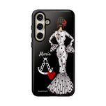 Personalised phone case flamenco dancer María Blanco, with the Virgen del Rocío for Samsung Galaxy S24 Plus, gloss finish – illustrArte