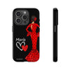 Funda de teléfono personalizable María rojo pelo oscuro fondo negro – para iPhone, Samsung, Pixel