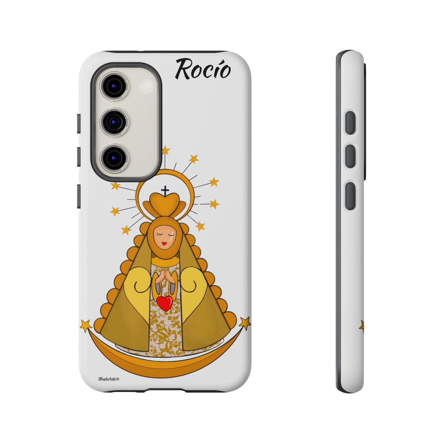 una funda de teléfono con una foto de la virgen maría