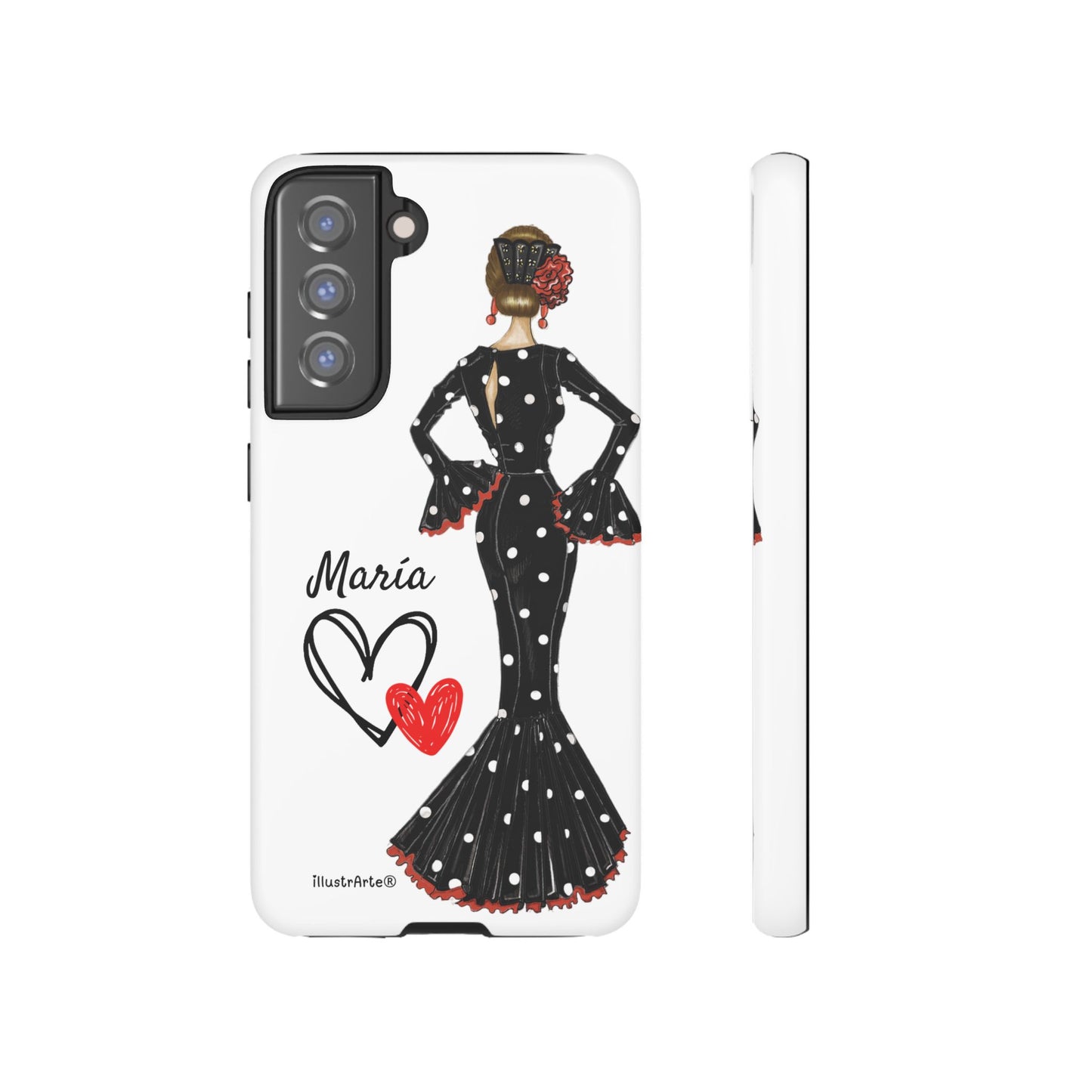 Personalized phone case Maria in black dress – for iPhone, Samsung, Pixel