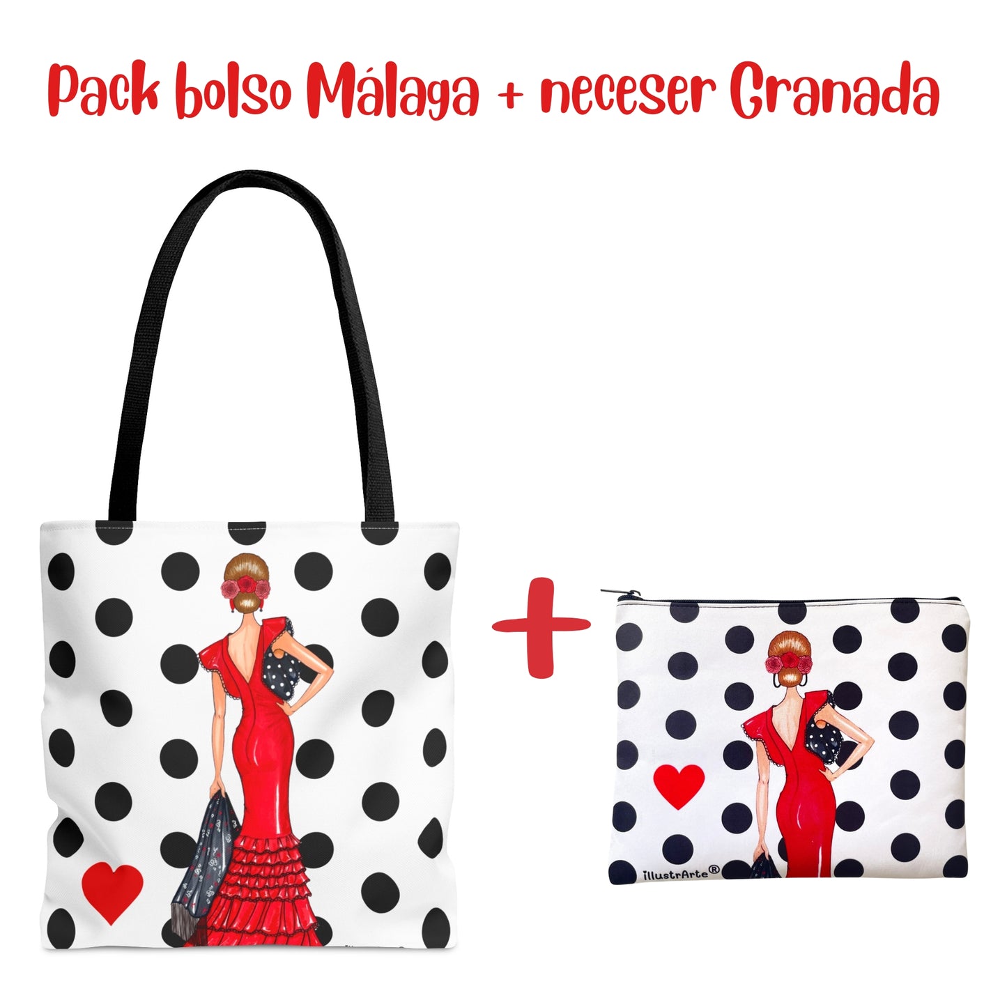 Pack Bolsa “Manuela” Málaga + Neceser “Manuela” Granada – Set flamenco con mucho arte illustrArte