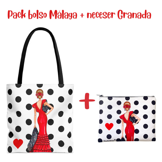 Pack Bolsa “Manuela” Málaga + Neceser “Manuela” Granada – Set flamenco con mucho arte illustrArte