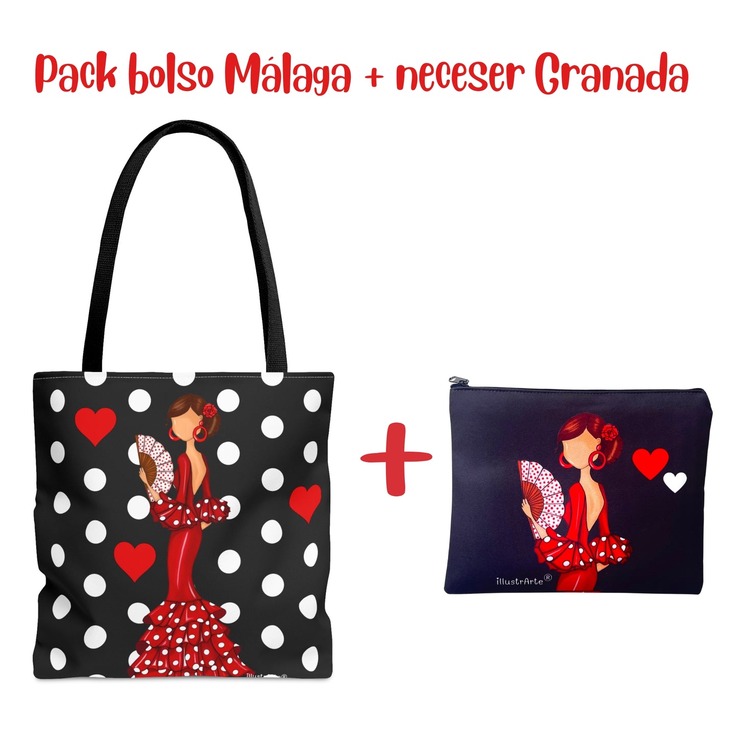Pack Bolsa “Pepa” Málaga + Neceser “Pepa” Granada – Set flamenco con mucho arte illustrArte