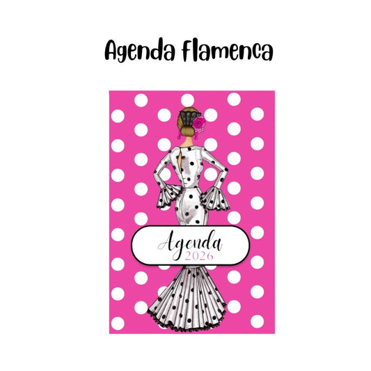 Agenda Flamenca 2026 “Maria blanco fondo rosa” – 2 Días por Página – Ilustraciones Flamencas – Eventos Flamencos del Año – Diseño illustrArte (Copy) (Copy)