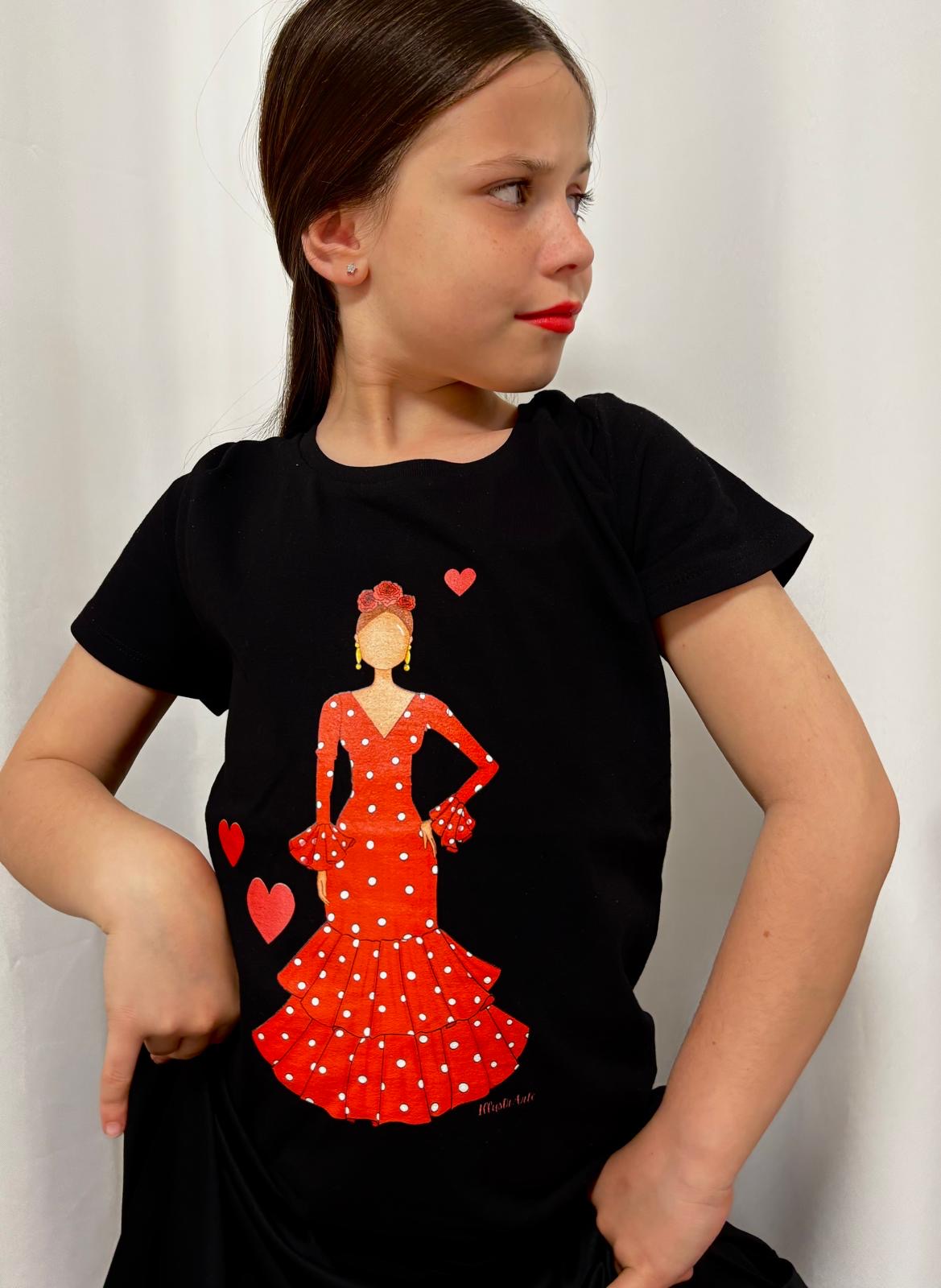 100% Organic Cotton Flamenco T-shirt Fitted - Model Maria white dress