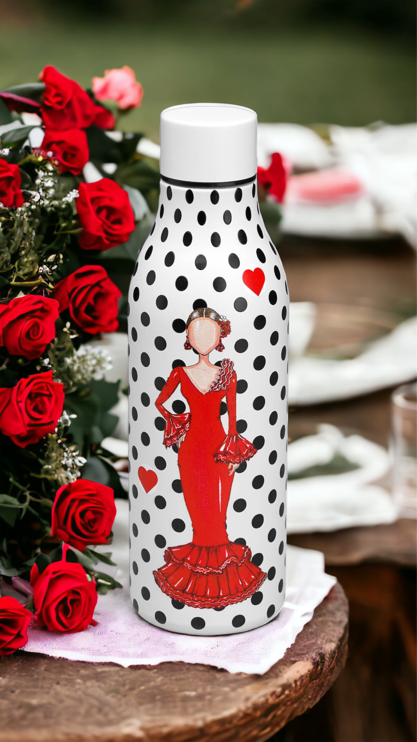 a bottle with a picture of a woman on it