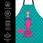 IllustrArte Flamenco Dancer Kitchen Apron. Stylish, elegant, comfortable and washable. Turquoise with Black Polka Dots.… - IllustrArte