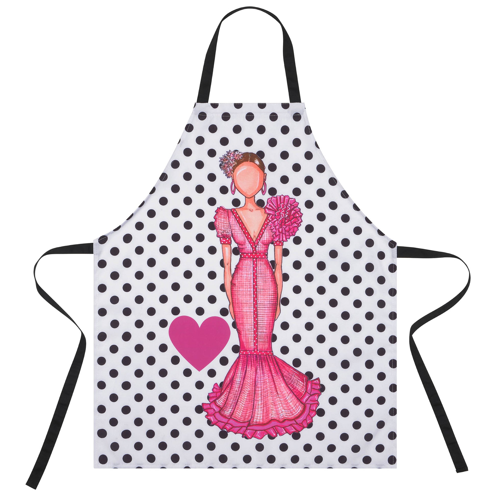 IllustrArte Flamenco Dancer Kitchen Apron. Stylish, elegant, comfortable and washable. White with Black Polka Dots.… - IllustrArte