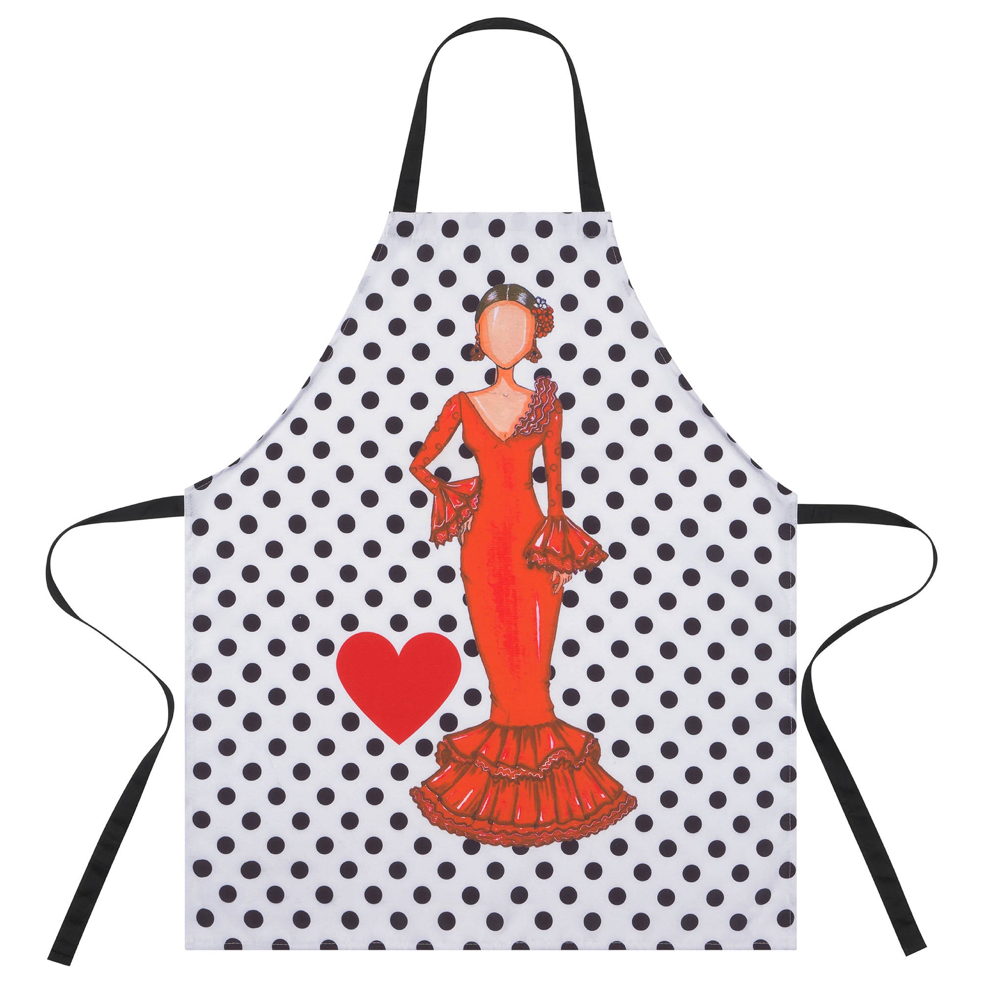 IllustrArte Flamenco Dancer Kitchen Apron. Stylish, elegant, comfortable and washable. White with Black Polka Dots.… - IllustrArte