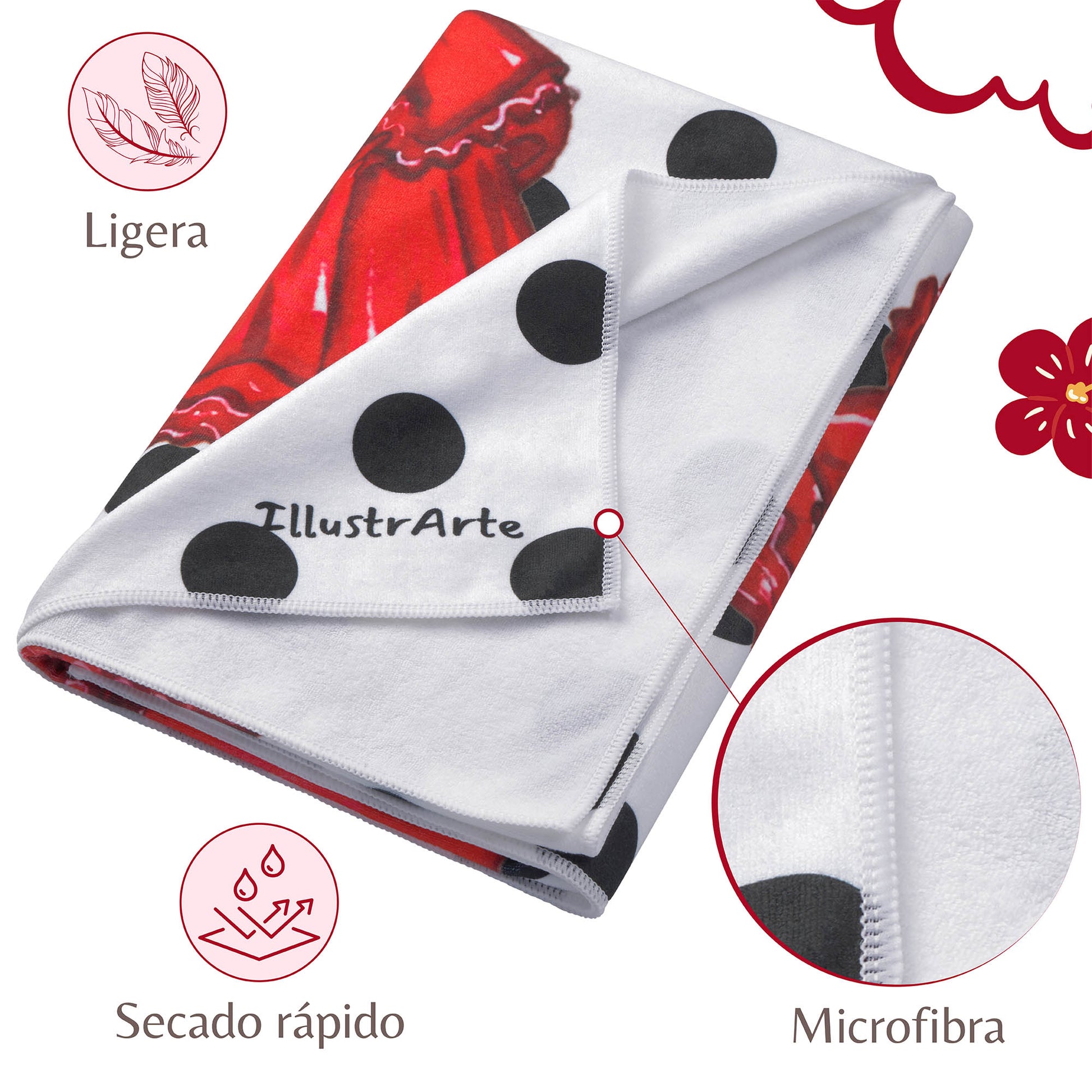 a white towel with black polka dots on it