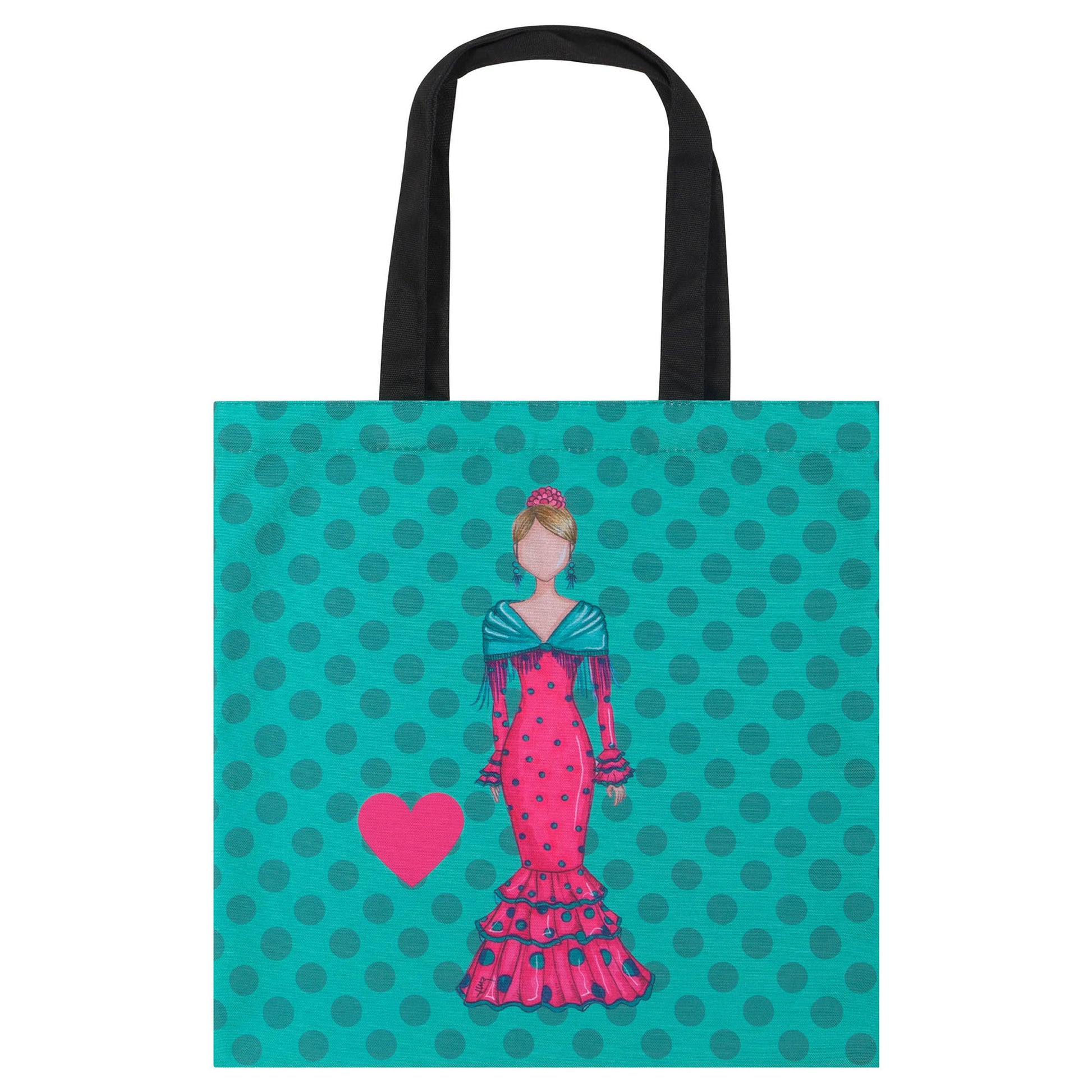 a tote bag with a picture of a woman in a dress