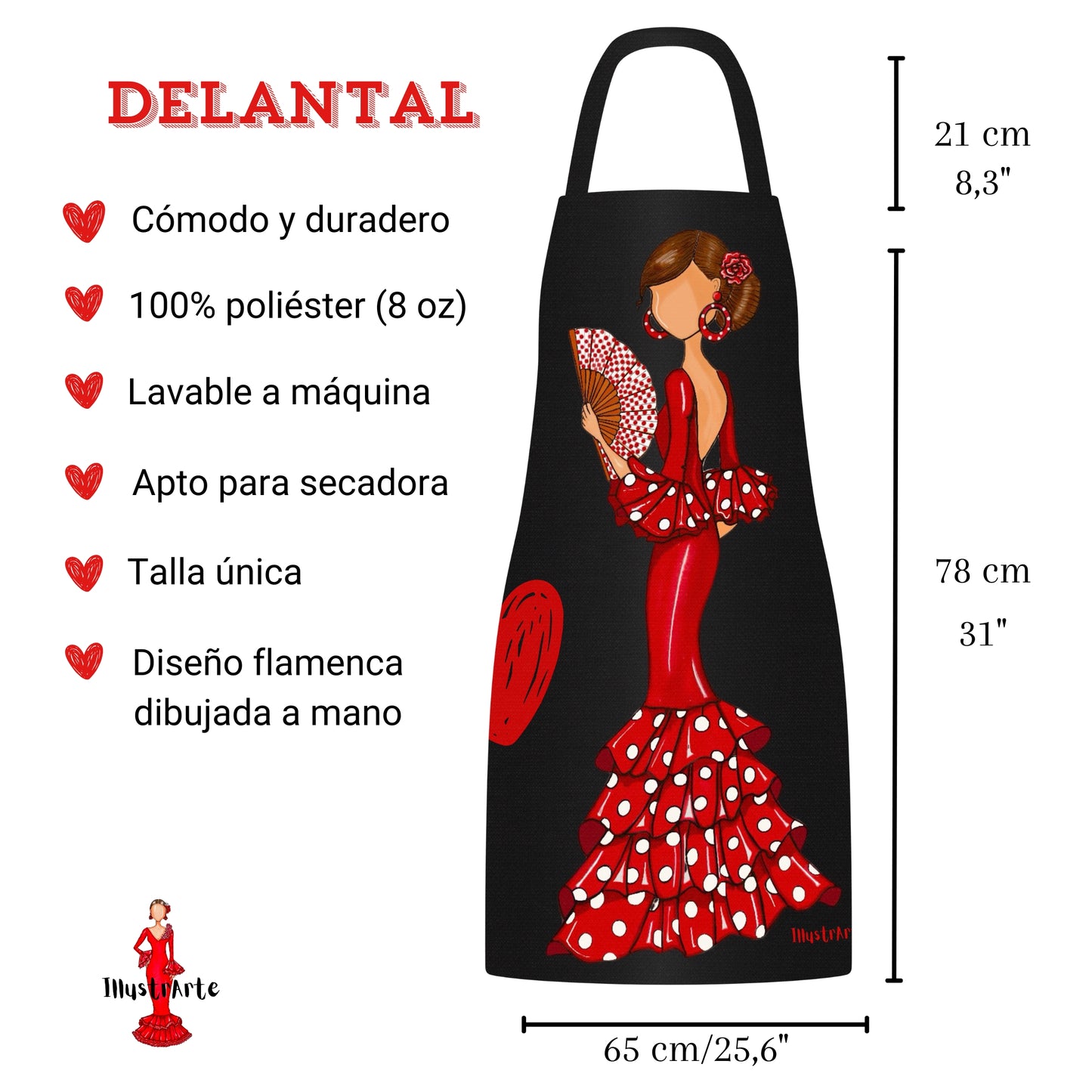 Pack Regalo Flamenca Pepa: Botella Térmica + Delantal de Cocina – Diseño Exclusivo illustrArte