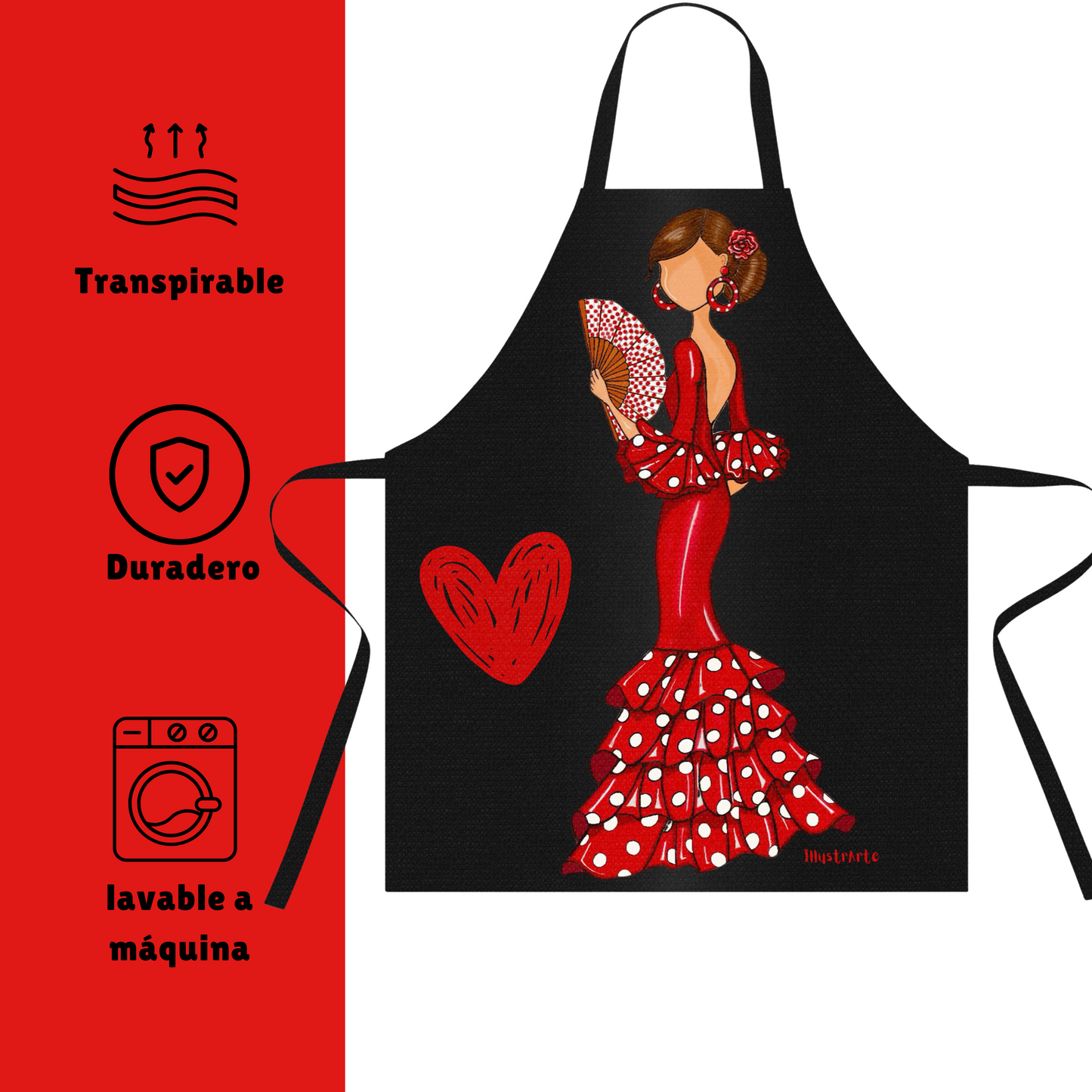 Pack Regalo Flamenca Pepa: Botella Térmica + Delantal de Cocina – Diseño Exclusivo illustrArte