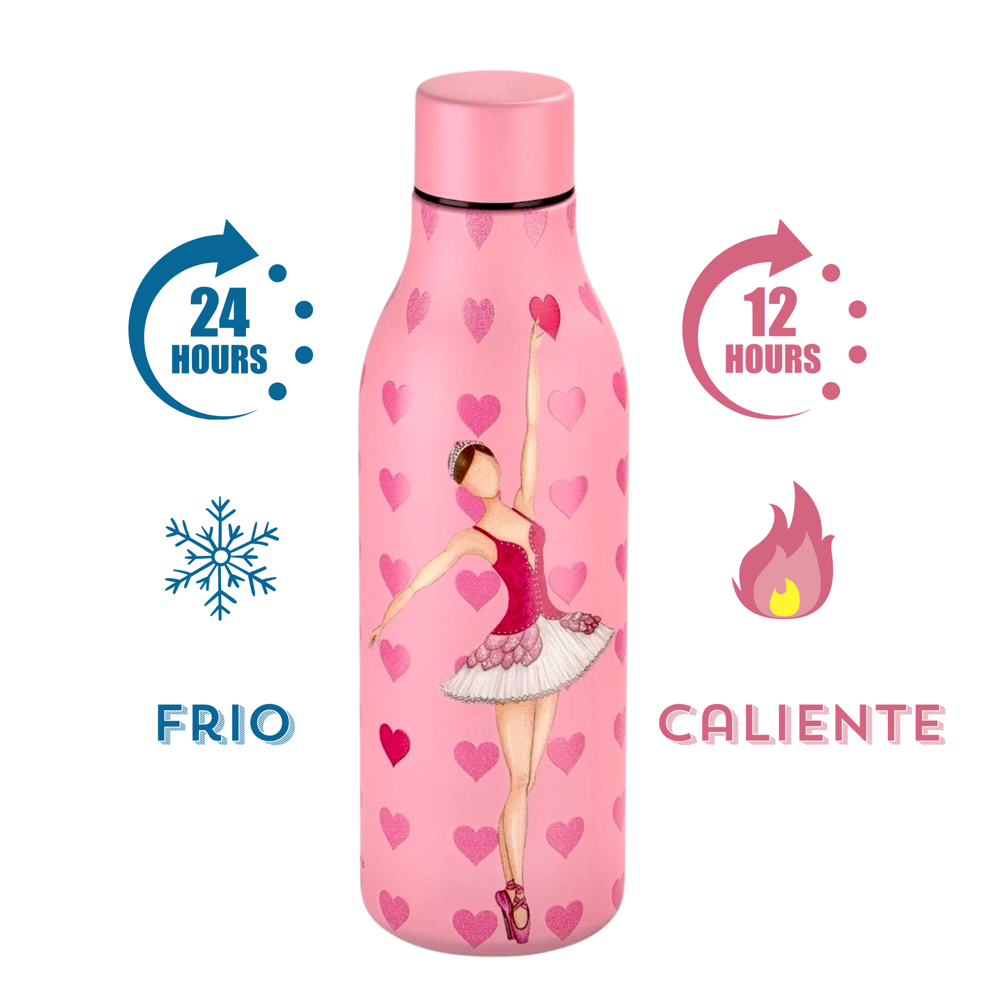 a pink bottle with a picture of a ballerina on it