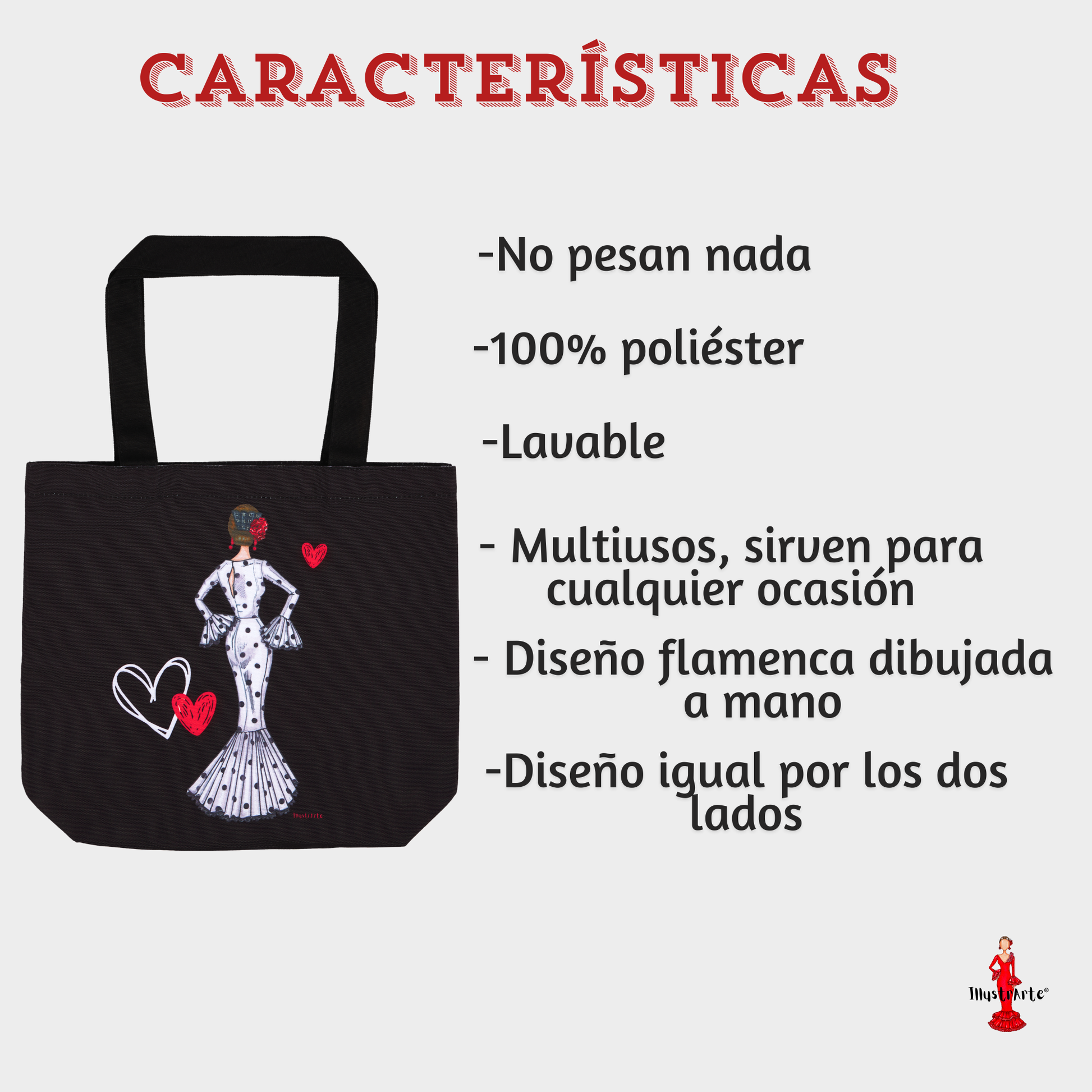 a black bag with a picture of a woman holding a heart