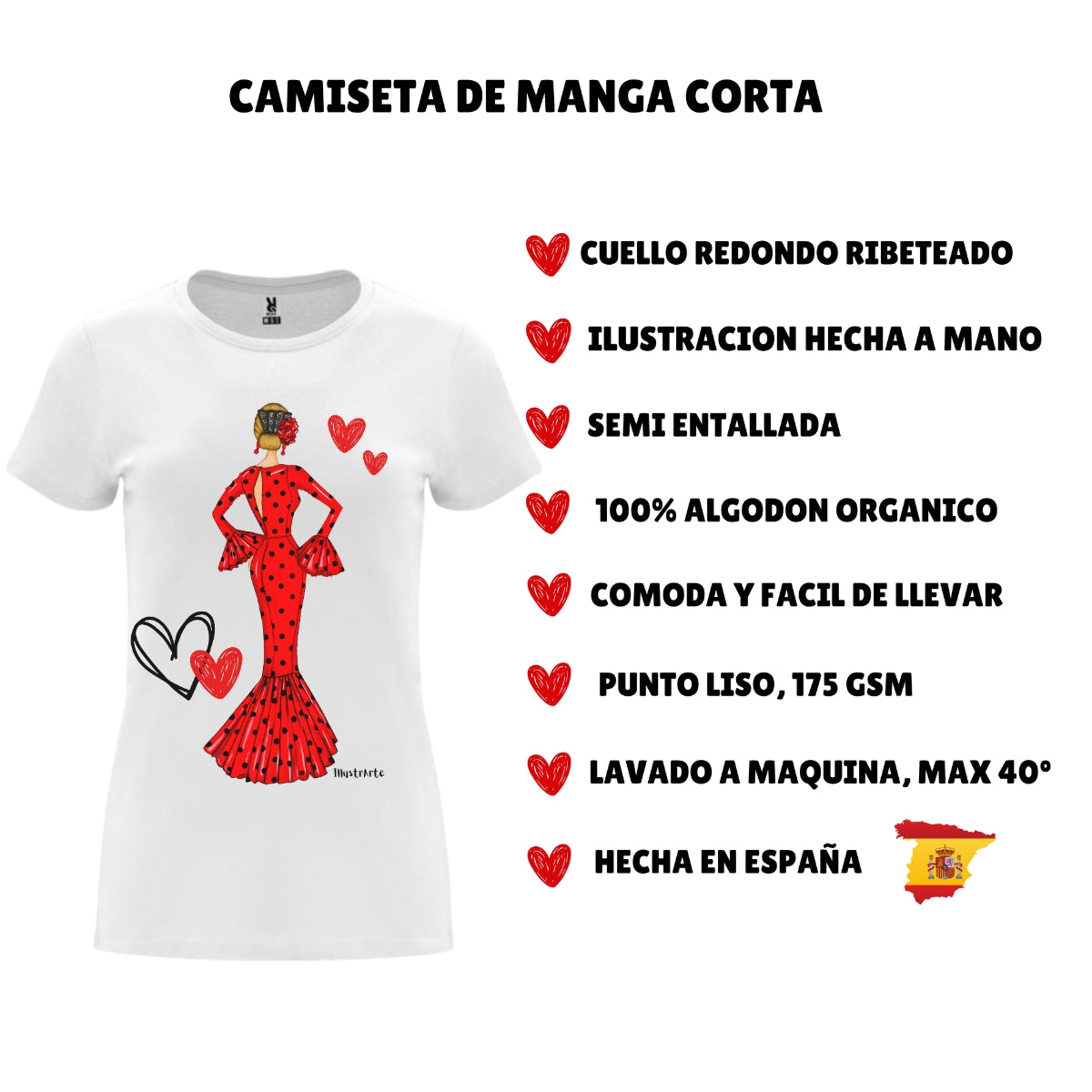 una camiseta con una mujer en un vestido rojo