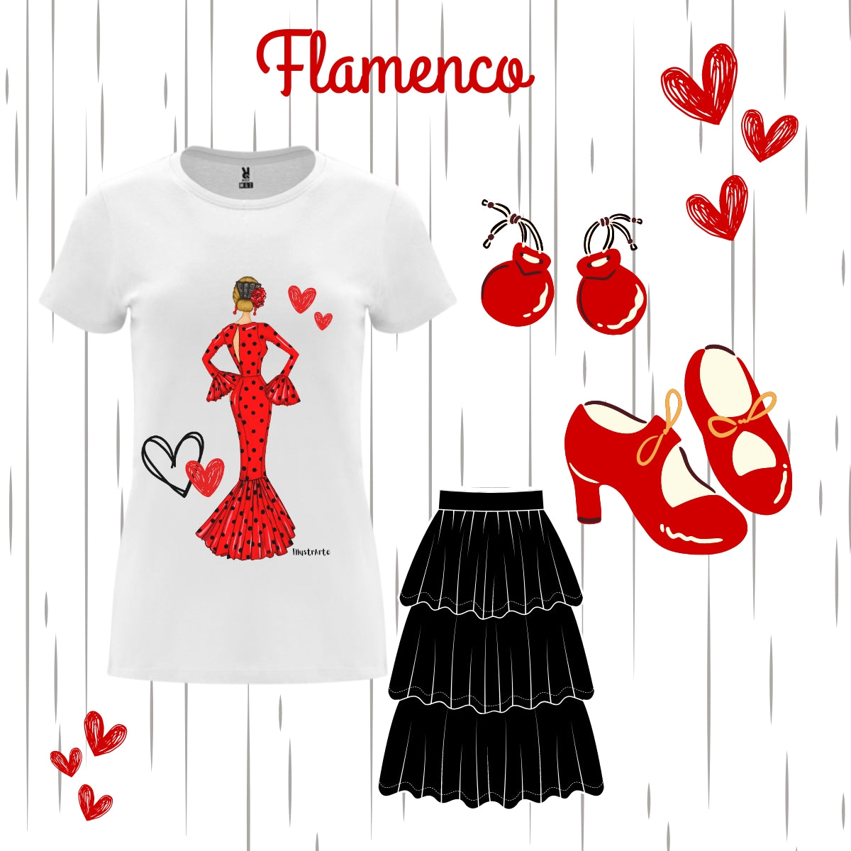 una camiseta de mujer y una falda con corazones