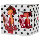 Vista lateral de la taza de 350ml con diseño de bailarina de flamenco, ideal para café o té.