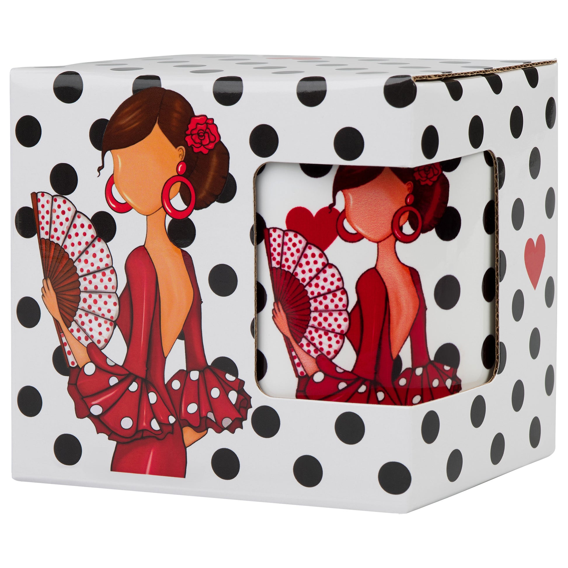 Vista lateral de la taza de 350ml con diseño de bailarina de flamenco, ideal para café o té.