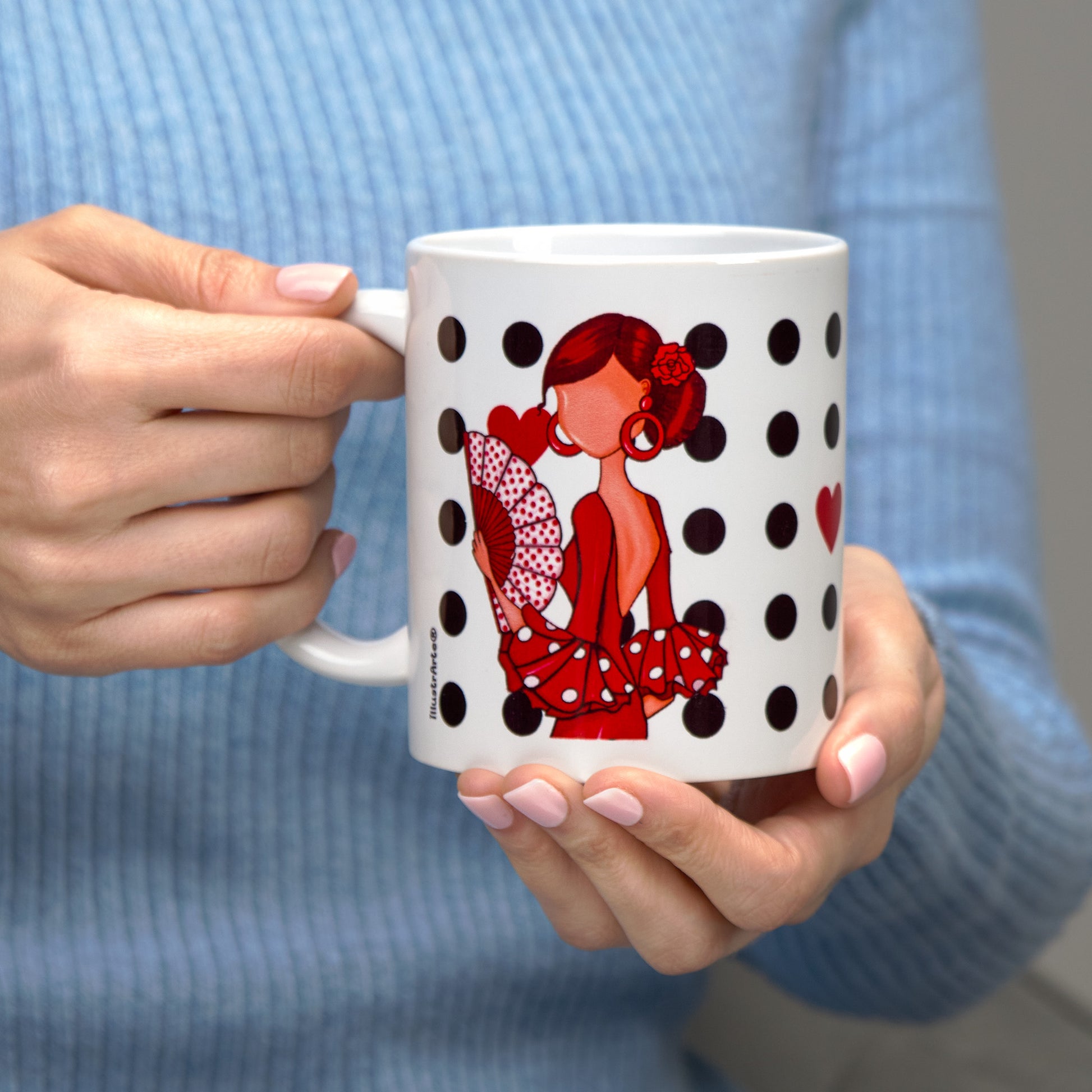 Diseño vibrante de la taza de cerámica de 350ml con bailarina de flamenco, regalo perfecto para danzarines.