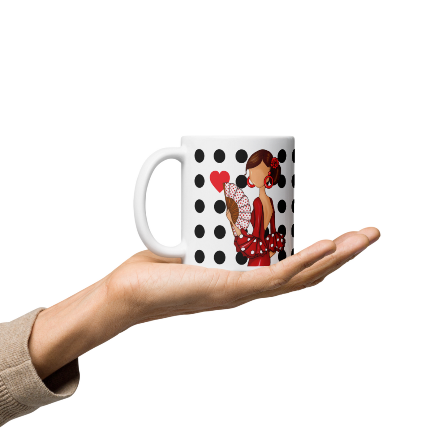 Taza de cerámica de 350ml con diseño de bailarina de flamenco, resistente y apta para lavavajillas.