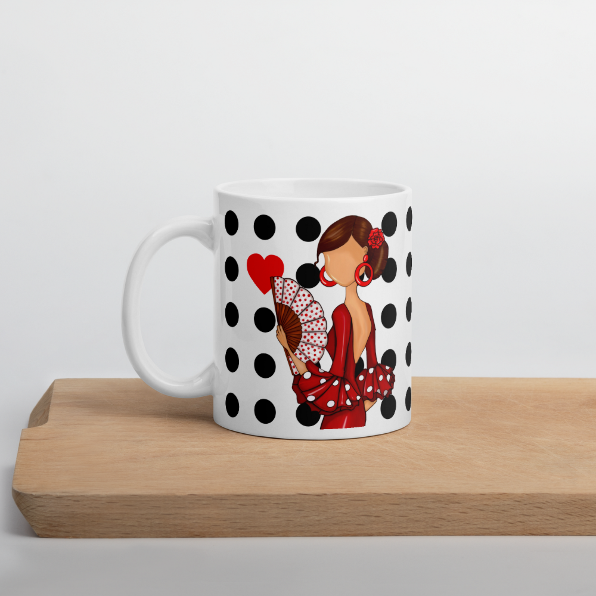 La taza de 350ml con diseño de bailarina de flamenco, ideal para el hogar o la oficina.