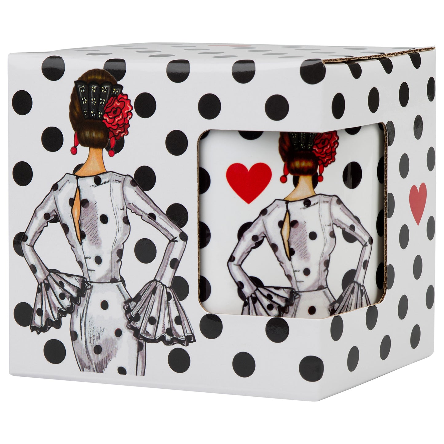 Pack Bolsa “María” Málaga blanco + Taza “María” blanco – Set flamenco con mucho arte illustrArte