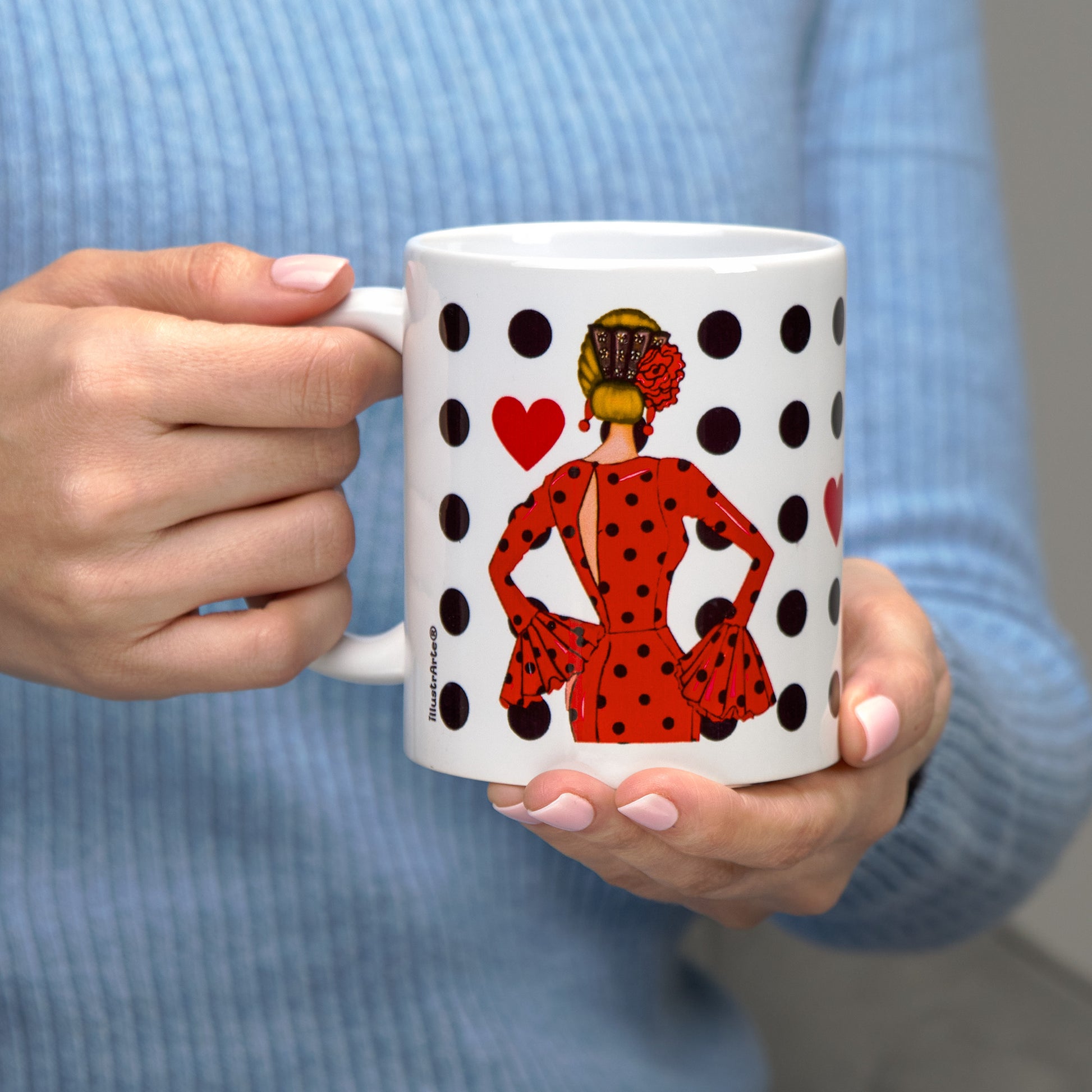 Taza de cerámica de 350ml con diseño de bailarina de flamenco, perfecta para café y té.