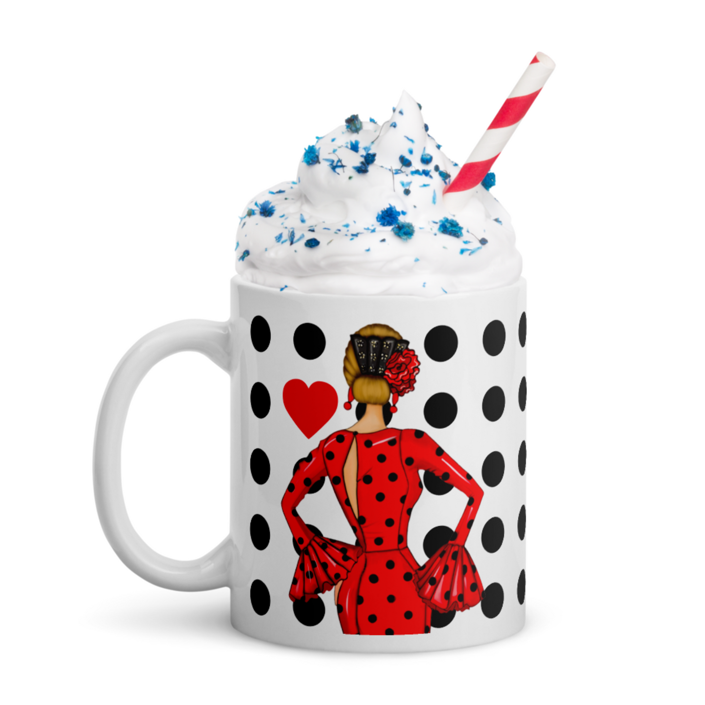 Pack Bolsa “María” Málaga rojo + Taza “María” rojo – Set flamenco con mucho arte illustrArte