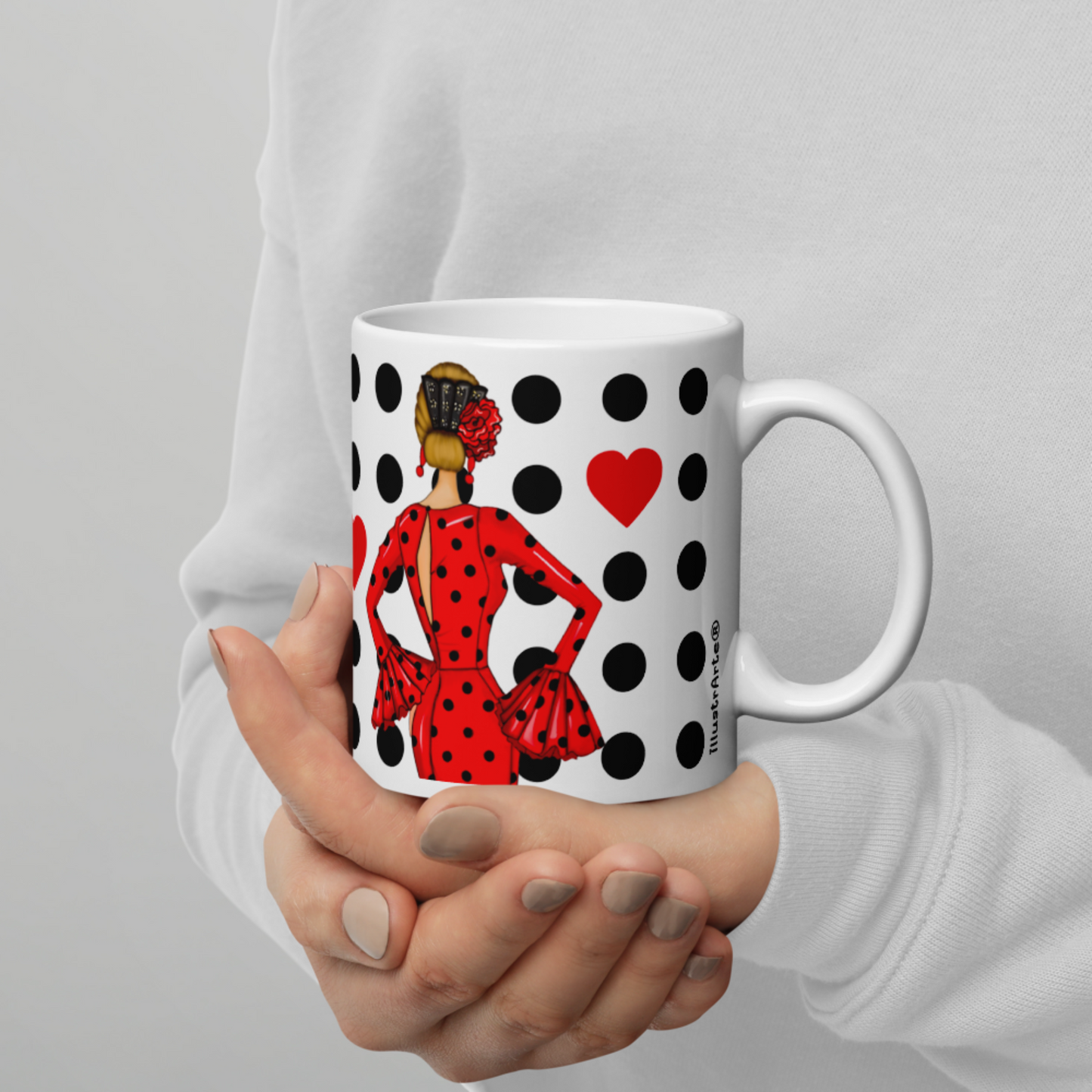 Taza de 350ml con diseño de bailarina de flamenco, presentada en bonita caja de regalo.