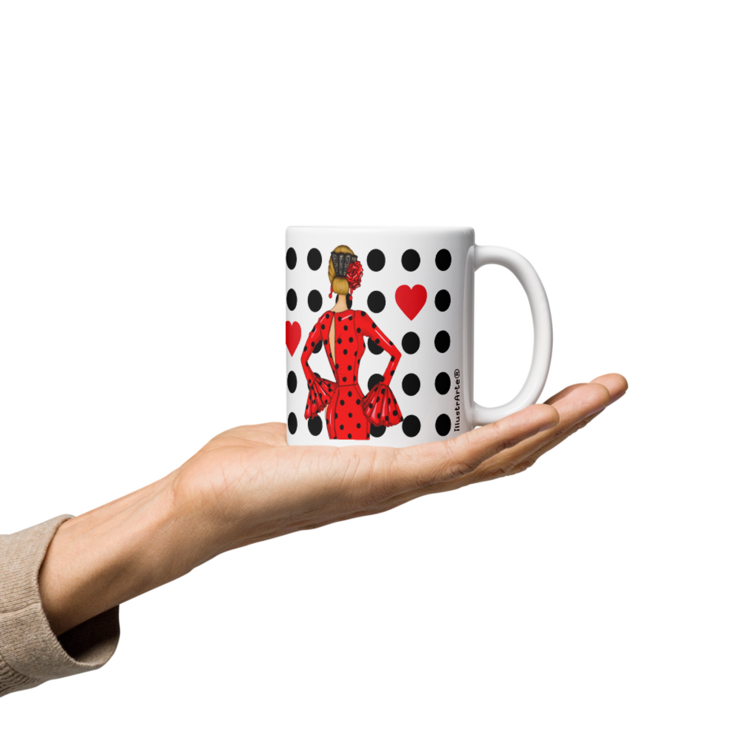 Pack Bolsa “María” Málaga rojo + Taza “María” rojo – Set flamenco con mucho arte illustrArte