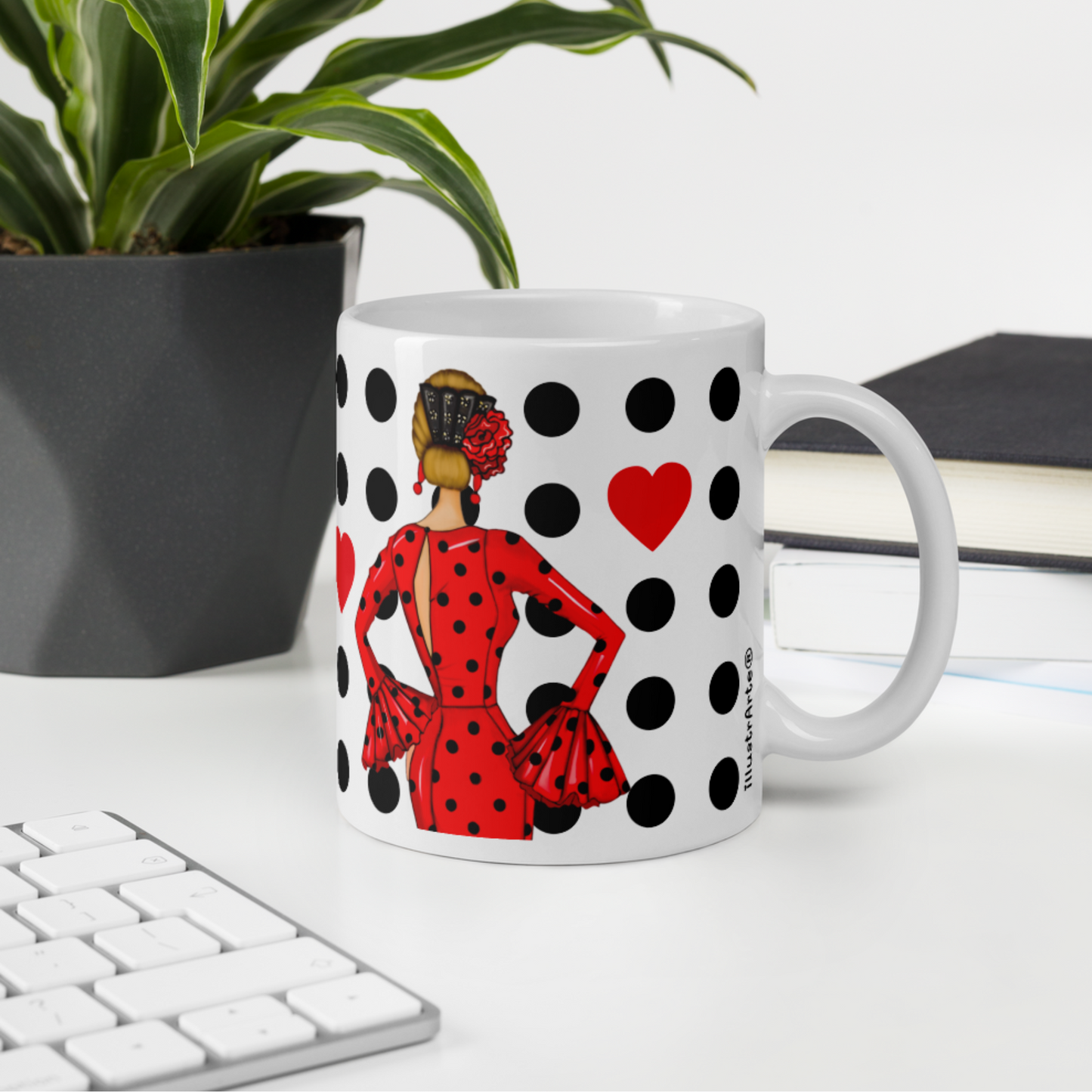 Taza de cerámica de 350ml con diseño artístico de bailarina de flamenco, perfecta para cualquier bebida.