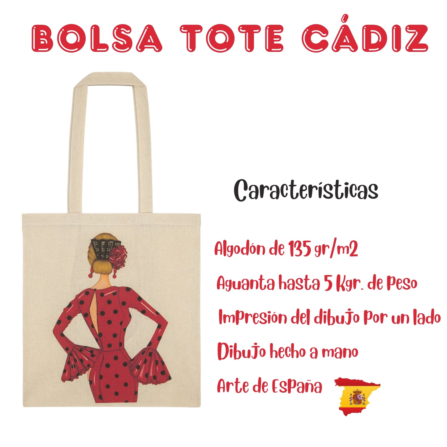 Flamenco Maria Gift Pack – Red Thermal Bottle (White Dress) + Cotton Cadiz Bag