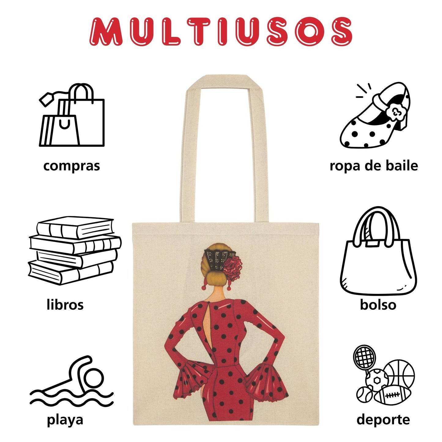 Pack Regalo Flamenca María Rojo – Botella Térmica Negra con Vestido Rojo + Bolsa Cádiz “María Rojo” + Neceser Granada “María Rojo Fondo Negro”