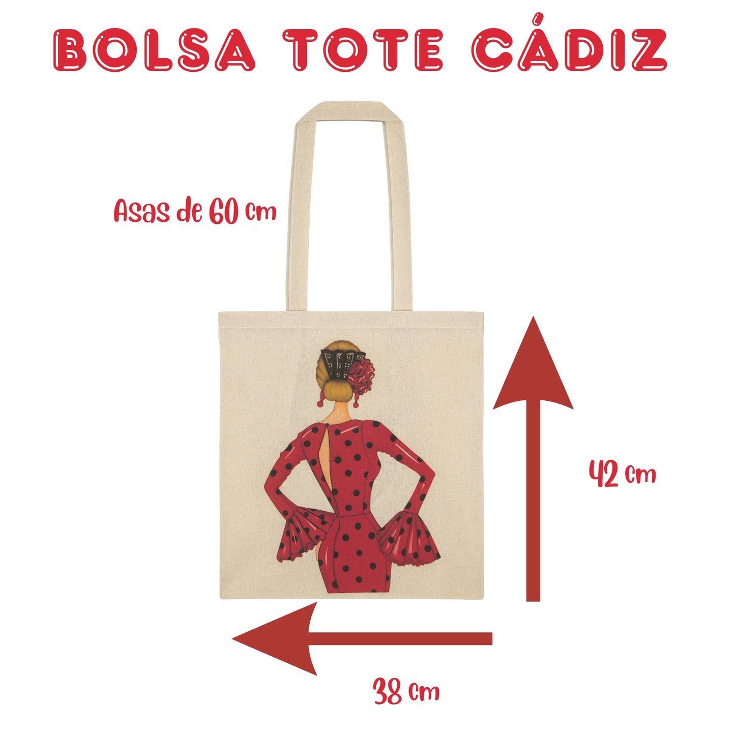Flamenco Maria Gift Pack – Red Thermal Bottle (White Dress) + Cotton Cadiz Bag